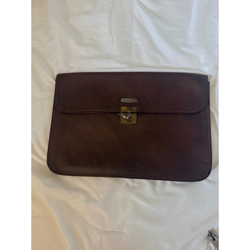 Samsonite Vintage 70's 80's Brown Leather Portfolio Briefcase Case Lock w/Key